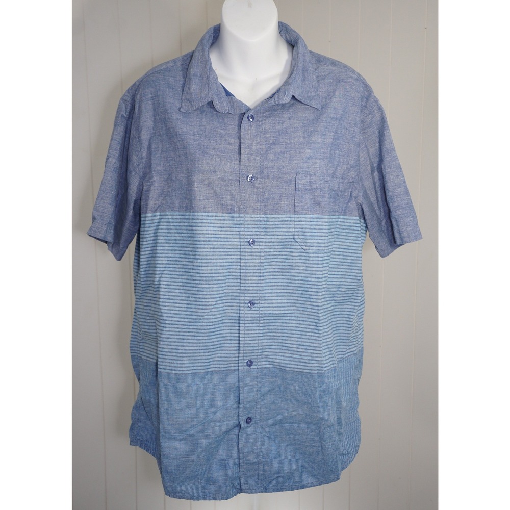 Tony Hawk XXL Blue Striped Cotton Short Sleeve Button Down Shirt